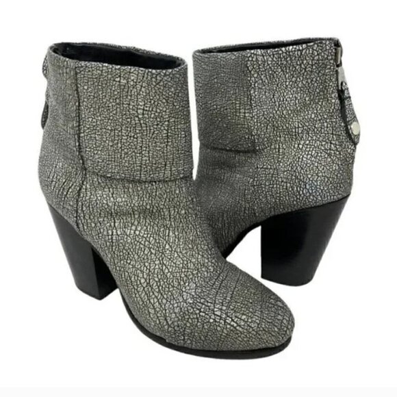 Rag & Bone Iron Classic Newbury Crackle Leather Zip Ankle Boots - Size 7 EU 37.5 - Picture 2 of 11